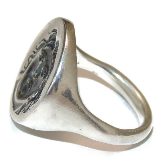 Men Signet Stamp Seal Rhode Coin Helios Colossus Artisan Sterling Silver Ring - Picture 3 of 5